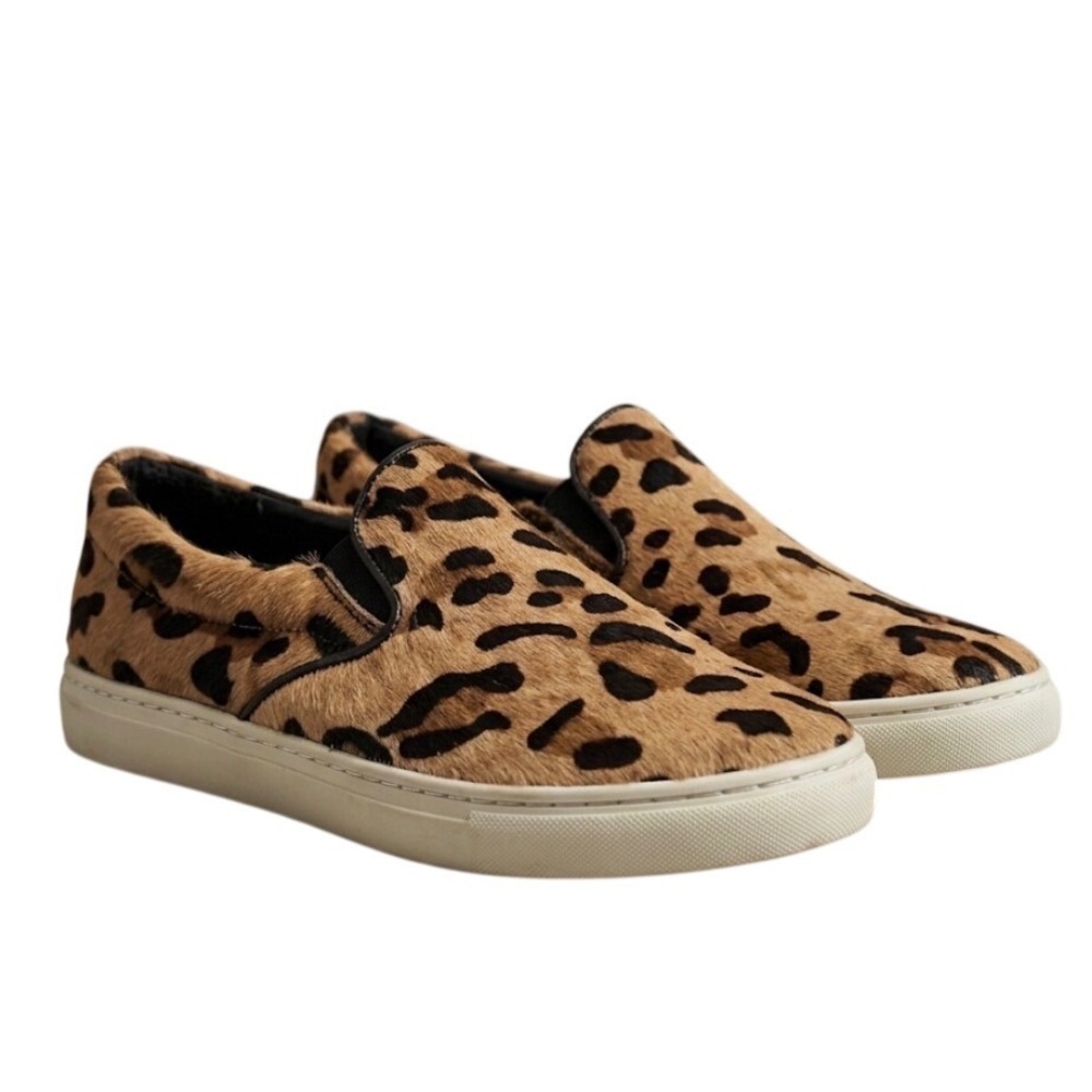 Steve Madden Ecentric Leopard Calf Hair Slip On Sneakers Tan Black Womens 7